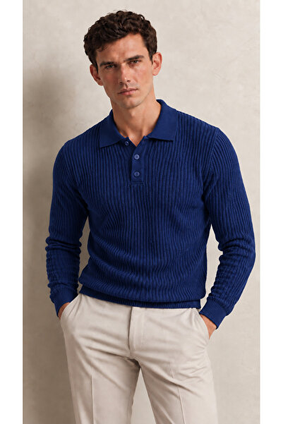 viyamen Men's Polo Collar Buttoned Long Sleeve Ribbed Knit Sweater