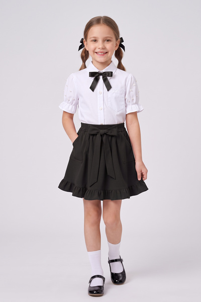 nacar çarşı Girl's Black Ribbon Short Sleeve Pearl Detailed Sleeve Ruffle Poc...