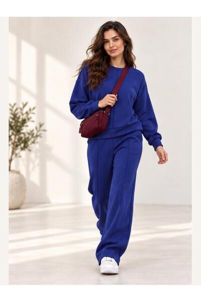 EYLÜL ELİF BUTİK Women's Oysho Fabric Crew Neck Sweatshirt and Wide Leg Sweat...