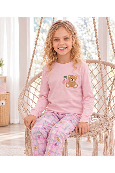 %100 Pamuk Uzun Kollu Kız Çocuk Pijama Takımı