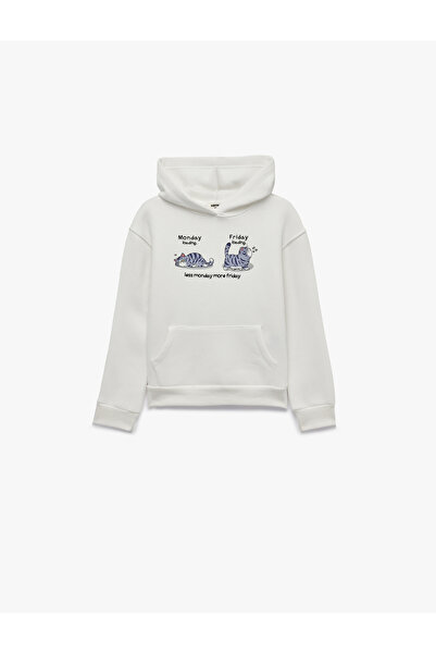 Koton Cat Printed Hooded Sweatshirt with Pockets and Long Sleeves