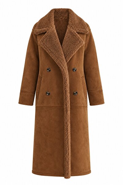 Lavanta Tekstil Brown Fur Collar Women's Suede Coat