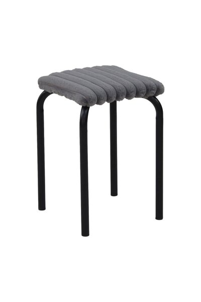 OEM Taburet Loyeo, fix, patrat, material textil catifelat, gri + negru, 31 x ...