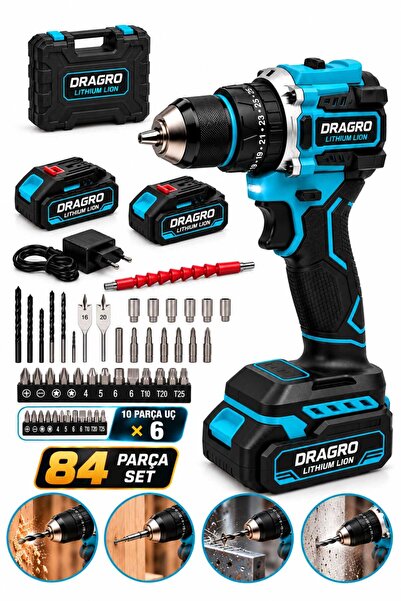 Dragro 21v Çelik Mandren Kömürsüz Motor Darbeli Şarjlı Matkap Vidalama