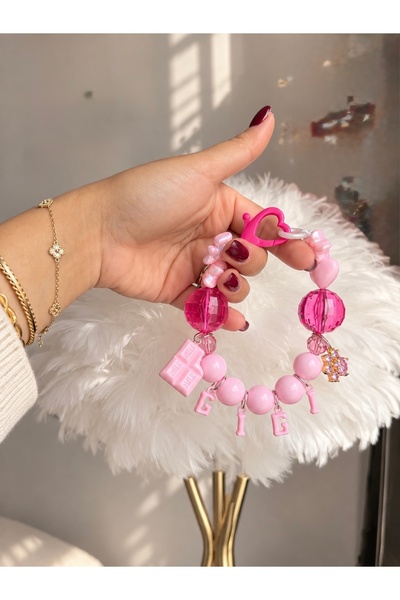 Cheva.paw Pembe Boncuklu Kişiye Özel İsimli Kedi Köpek Kolyesi – Charm Detaylı