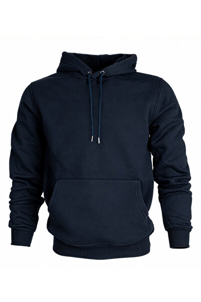 Hediyesepeti Lacivert Erkek Kapüşonlu Basic Sweatshirt Kanguru Cepli Hoodie