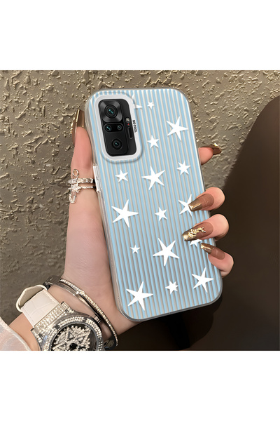 SLIMFELT Redmi Note 10 Pro Uyumlu Açık mavi ince dikey çizgiler, dağınık yıld...