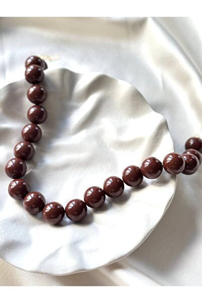 Alveole Jewelry Koyu Kahverengi İri Yuvarlak Boncuk Kolye