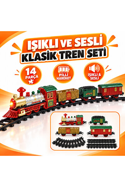 TOTTERİQ Işıklı ve Sesli Klasik Tren Seti 14 Parça Pilli Raylı Lokomotif ve V...