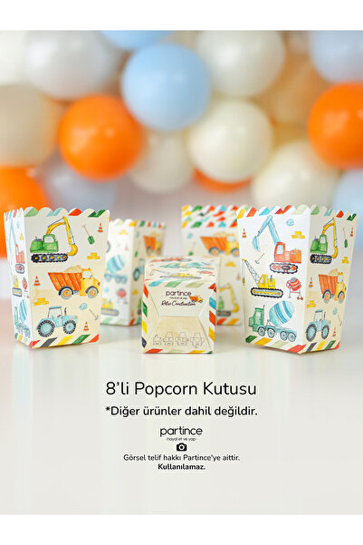 partince 8 Adet Retro İnşaat Tema Popcorn Mısır Kutusu