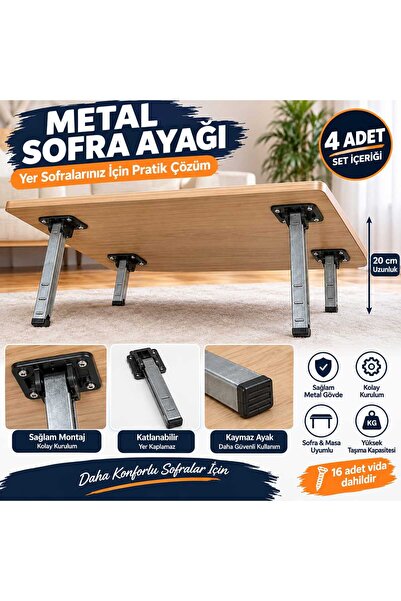 Özbay Yer Sofra Ayağı Katlanır Sini Altı Plastik Metal,Masa, Sehpa Ayak-20 Cm...