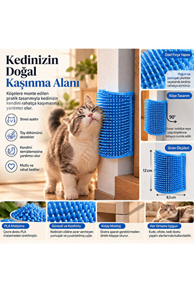 Kedi Köşe Kaşınma ve Sürtünme Aparatı – Duvar ve Mobilya Köşesi Kedi Kaşıma Fırçası – 3D Baskı PLA Beyaz