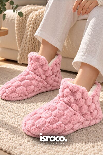 israco Kadın Panduf Peluş Ev Botu Hafif Taban Ev Ayakkabısı Pembe - Yeşil - K...