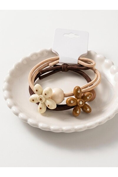 So Much Accesories Cute Flower Figured Hair Ties Set - 2-Piece Brown Tones