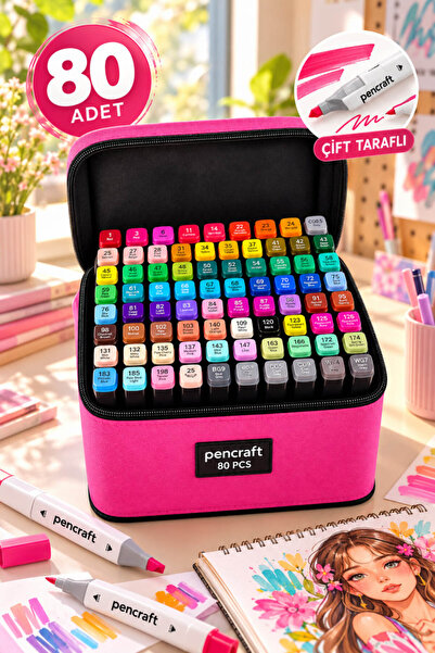 House Bird Pencraft Pembe Çantalı Standlı 80'li Çift Taraflı Profesyonel Mark...