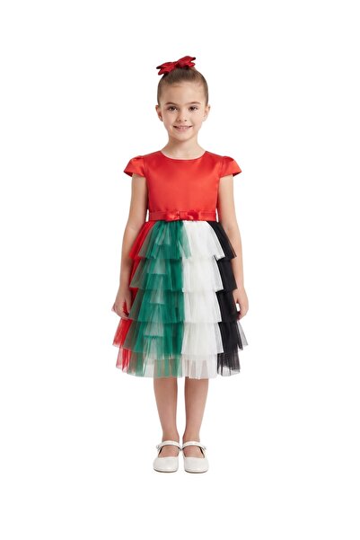 ddaniela Kids' National Day Cap-Sleeve Ruffled Flag Color Dress