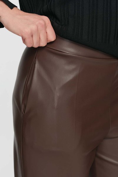 Esswaap Düz Kesim Beli Lastik Detaylı İçi Nubuk Suni Deri Pantolon Kahve