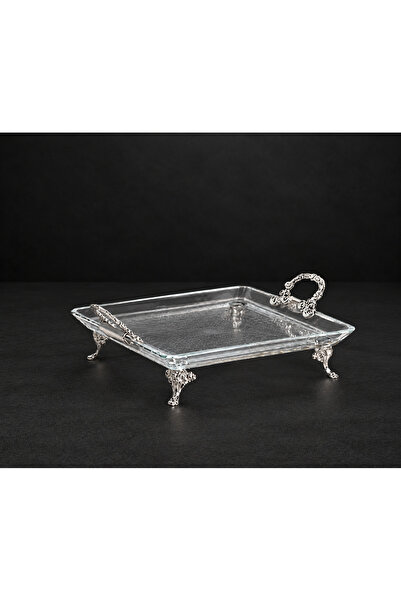 Elta Collection Crystal Silver Metal Leg Square Cake Presentation Tray Cookie...