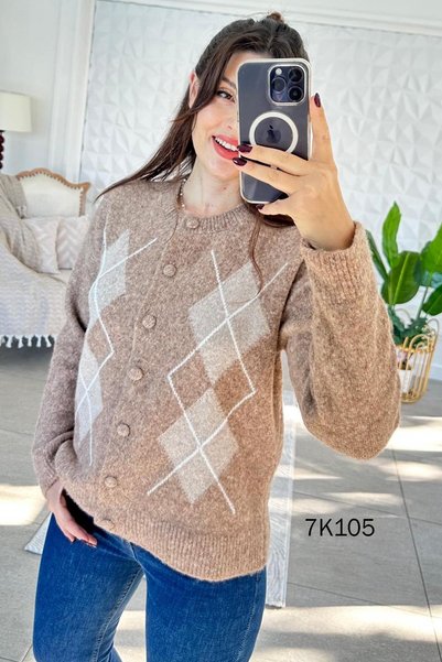 İnce Topuk Baklava Patterned Knitwear Cardigan 7K105
