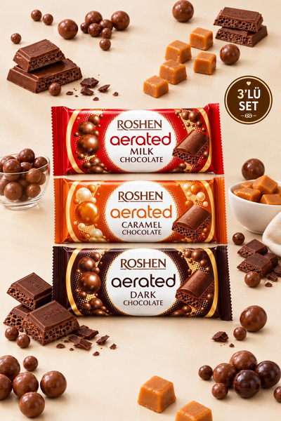 Roshen Aerated 3'lü Çikolata Seti - Sütlü, Karamel ve Bitter