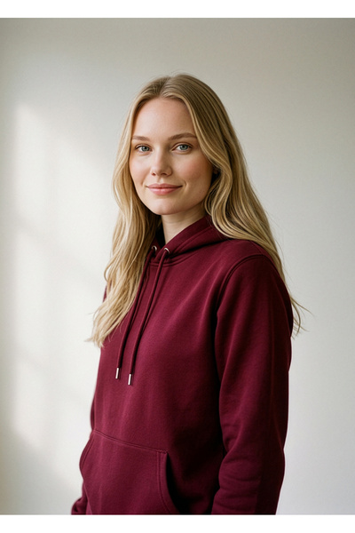 Hediyesepeti Bordo Kadın Kapüşonlu Basic Sweatshirt Kanguru Cepli Hoodie S Beden