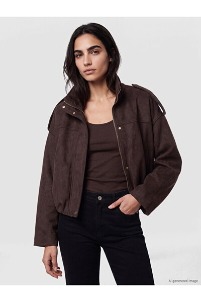 LC Waikiki Kadın Oversize Bomber Süet Görünnümlü Ceket