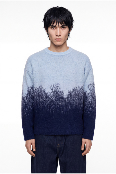 Machinist Men's Color Gradient Crew Neck Oversize Knitwear Navy Blue