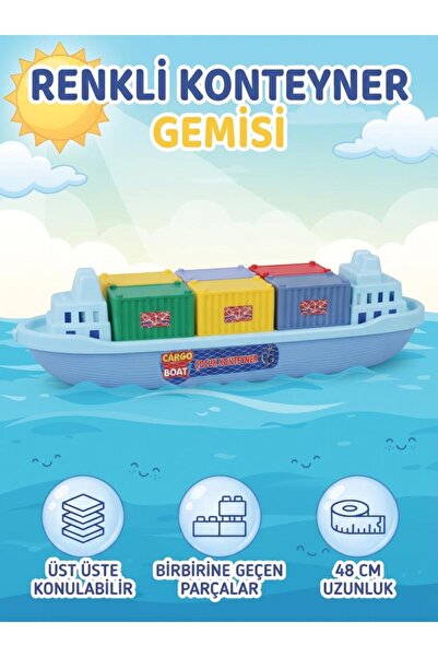 Tıfıl Toys Eğitici Büyük Boy Renkli Konteyner Gemisi 48 cm Sökülebilir 7 Parç...