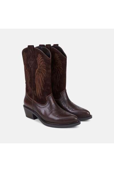 Desa Women's Bitter Brown Embroidered Leather Western Boots