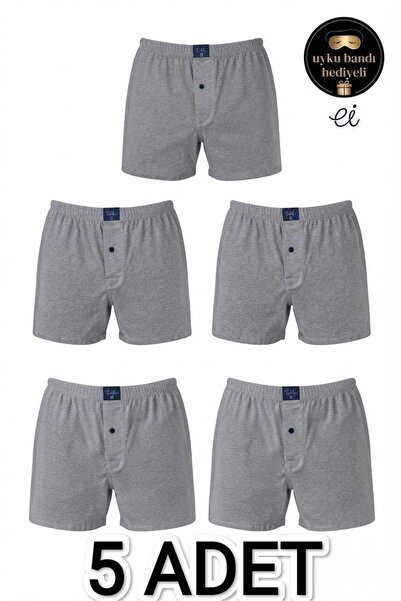 Tutku 5-Pack Gray Cotton Buttoned Plain Combed Cotton Men's Boxer Set - Daily...