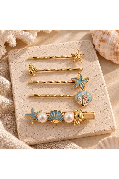 So Much Accesories مجموعة مشابك حلقية بتصميم بحري مزينة باللؤلؤ