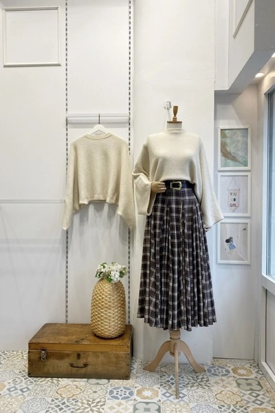 fayaboutique.com Acı Kahve Deri Kemerli Ekoseli Grazia Etek