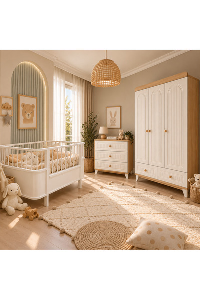 Koza %100 MDF Luna Büyüyen Beşik Bebek Odası Takımı ( 3 Kapılı Dolap & Şifony...