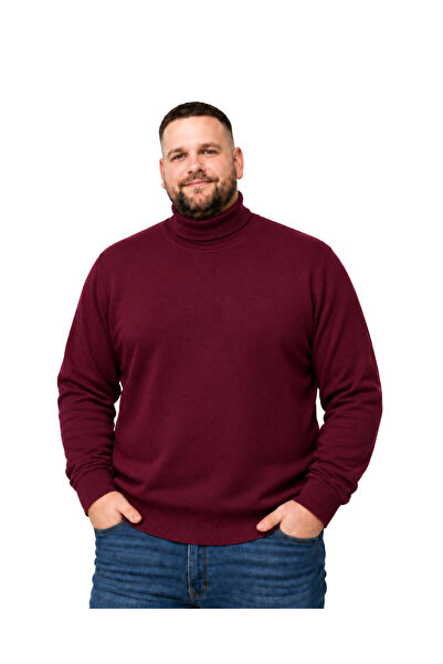 BattalModa Men's Large Size Burgundy Full Turtleneck Sweater Xl-2Xl-3Xl-4Xl