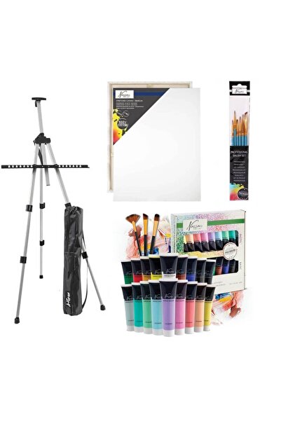 Nassau Set șevalet clasic pentru artă plastică, culori acrilice, 2 pânze pent...