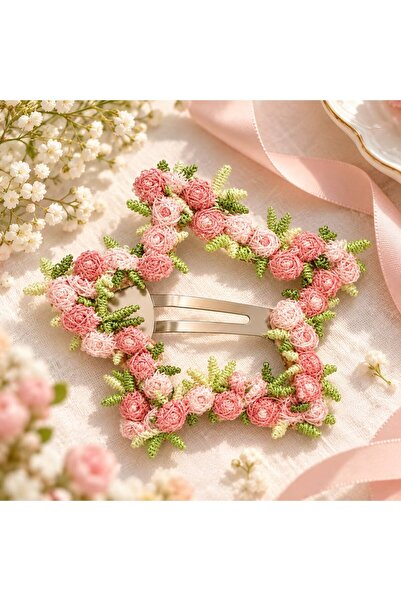 So Much Accesories Çiçek Motifleri Detaylı Yıldız Çıtçıt Saç Tokası - Pembe
