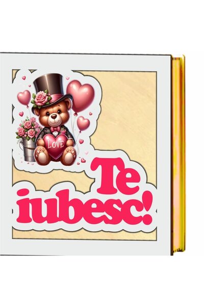 OEM Cutii pentru aranjamente cu licheni Lemn, Alb, Urs, Te iubesc, 30cm, BL029