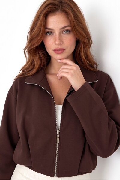 Saade Brown Zippered Stand Collar Lined Comfortable Cut Jacket