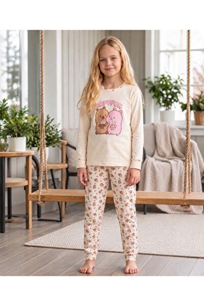%100 Pamuk Uzun Kollu Kız Çocuk Pijama Takımı