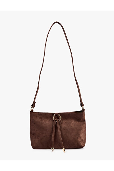 Koton Faux Suede Crossbody Bag with Metal Accessories
