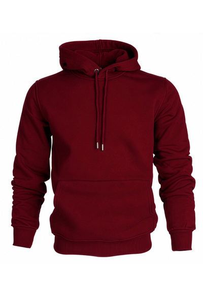 Hediyesepeti Bordo Erkek Kapüşonlu Basic Sweatshirt Kanguru Cepli Hoodie S Bedeb