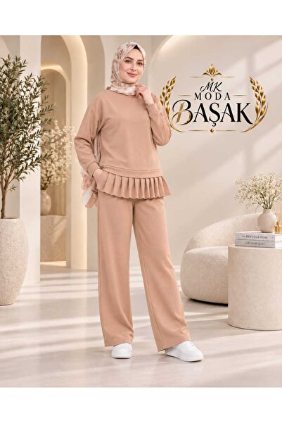 MK MODA BAŞAK Oysho Kumaş Pileli Tunik Bol Paça Pantolon İkili Takım