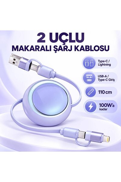 ridata iPhone 17 Pro Uyumlu Makaralı Şarj Kablosu 110 cm | Type-C ve Lightnin...