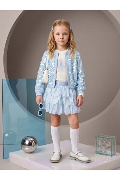 Zekids Κοριτσίστικο κοντό βραδινό σακάκι με παγιέτες και κεντημένες λεπτομέρειες
