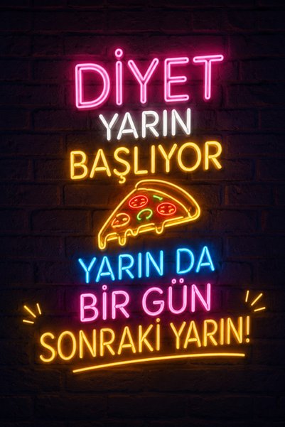Lucena Neon Diyet Yazılı Komik Metal Duvar Tablosu Dekoratif Mizahi Duvar Dek...