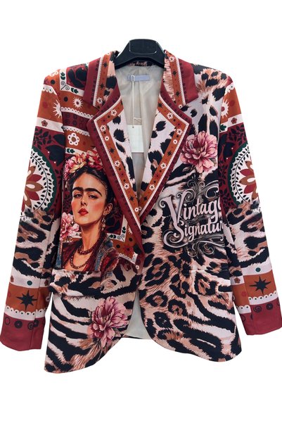 Generic Brand Sacou dama portocaliu oversize casual cu animal print Frida