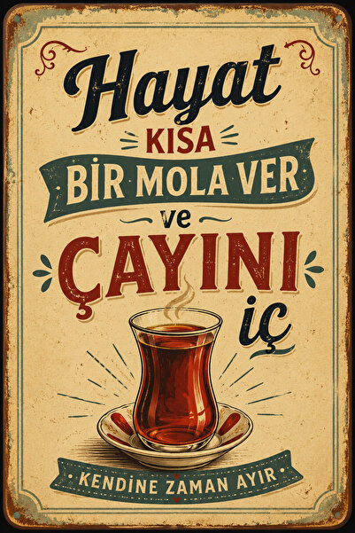 Lucena Retro Çay Temalı Metal Duvar Tablosu Dekoratif Vintage Mutfak ve Çay K...