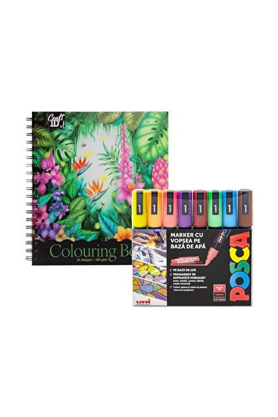 POSCA Set de 8 markere și carte de colorat cu pagini din carton