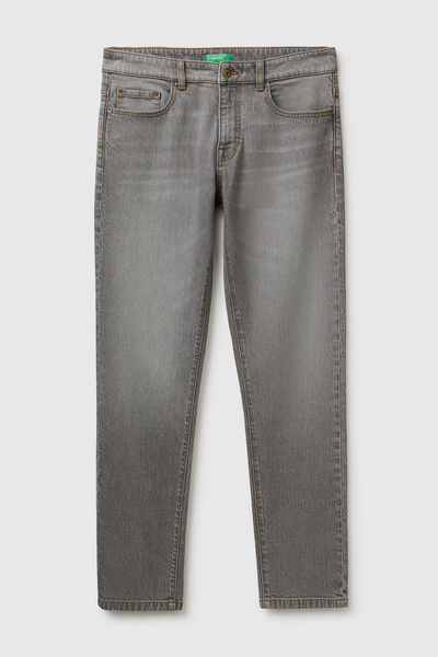 United Colors of Benetton Men's mid-grey cotton blend slim fit denim jeans wi...