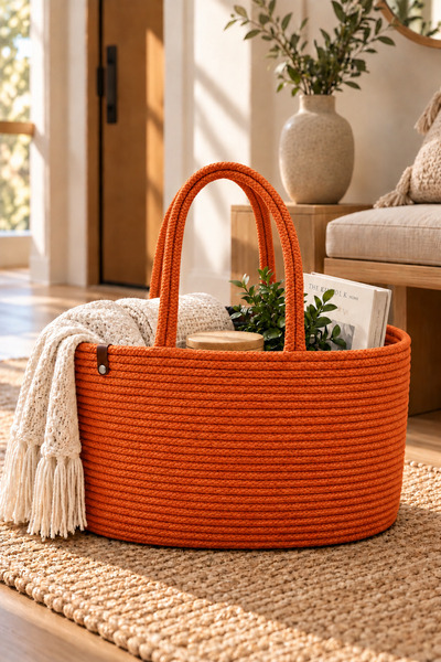 MaVaux Lavin Wicker Decorative Rope Basket – Multi-Purpose Organizer Basket w...